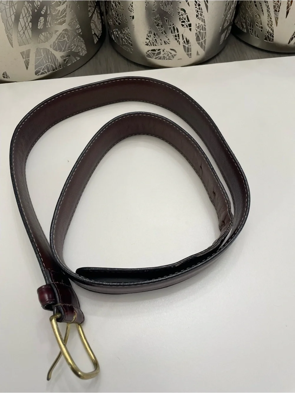 Vintage Dooney & Bourke Men's Burgundy Leather Belt Solid Brass Buckle size 34